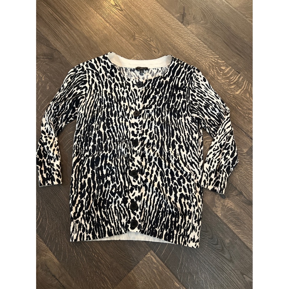 Talbots Petites Womens Animal‎ Print Button Up Cardigan Sweater Petite Women's
